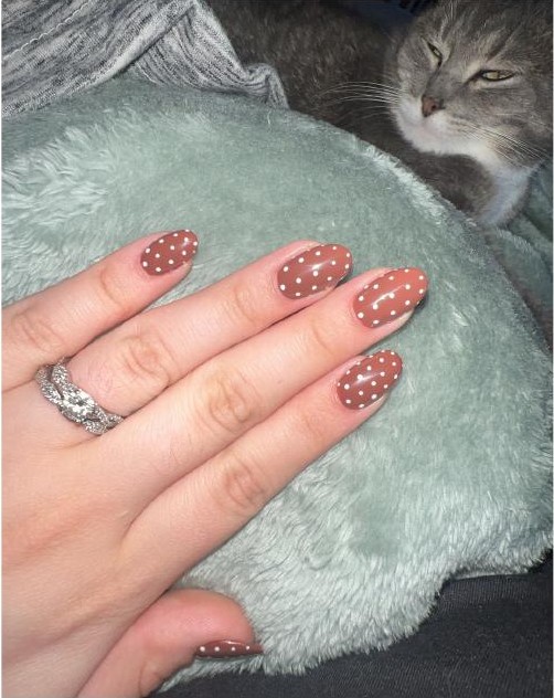 Brown polka dot nail set with almond shape